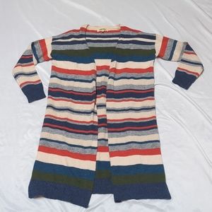 Adora Beachy Boho Striped Multi-Color Long Line Open Front Cardigan S/M